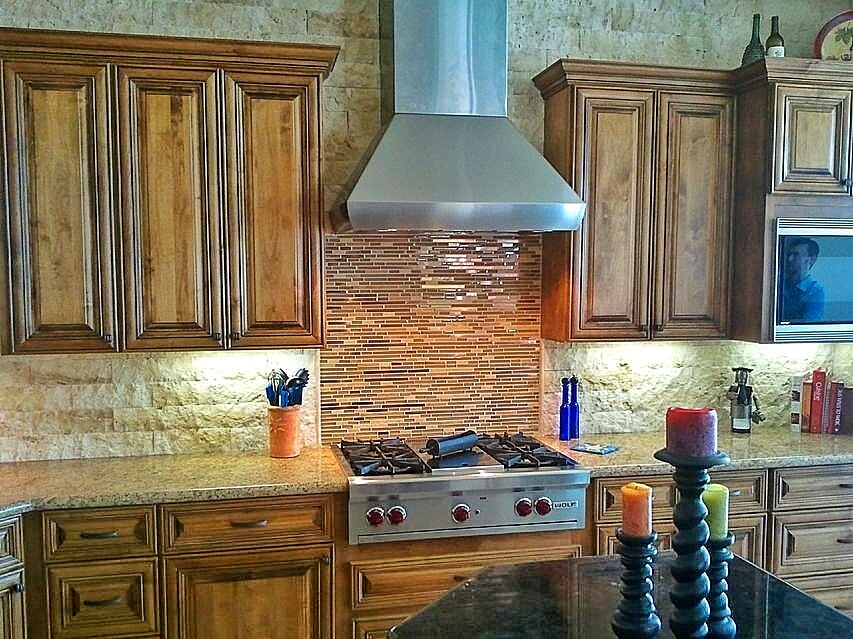 wood cabinets with hood