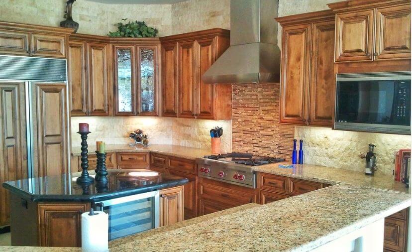 wood cabinets in traditional kitchen