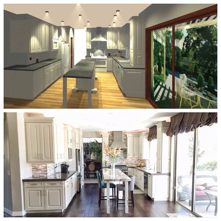 before and after of Transitional Arabian Green HKD Kitchen 1