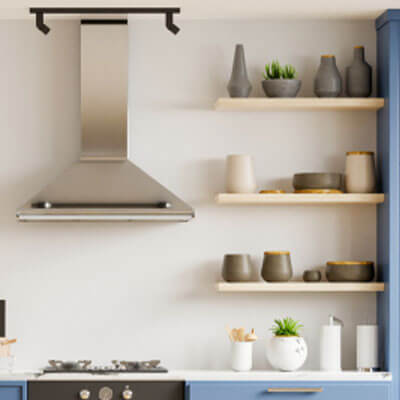 Open shelving in Modern farmhouse kitchen