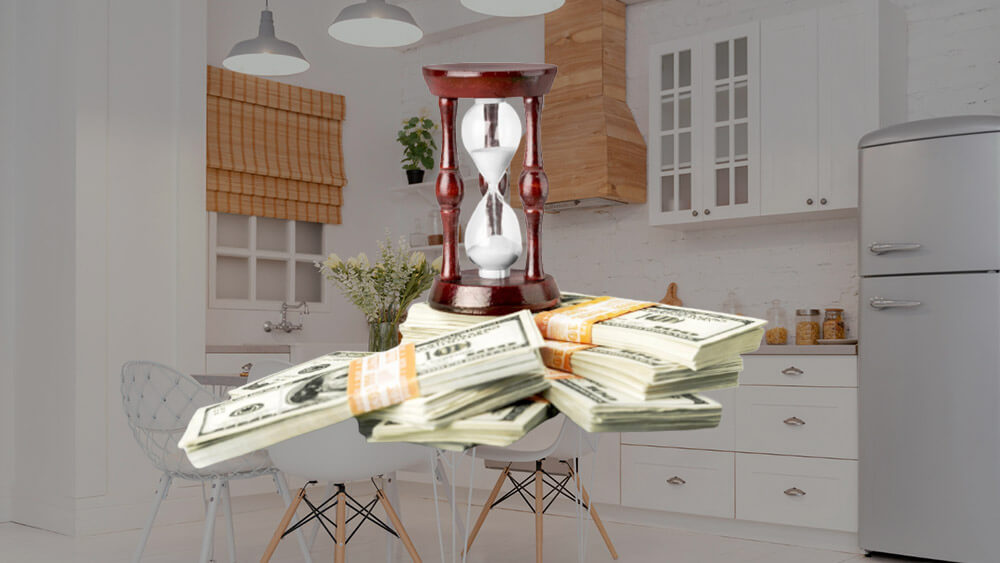 sandglass clock and money
