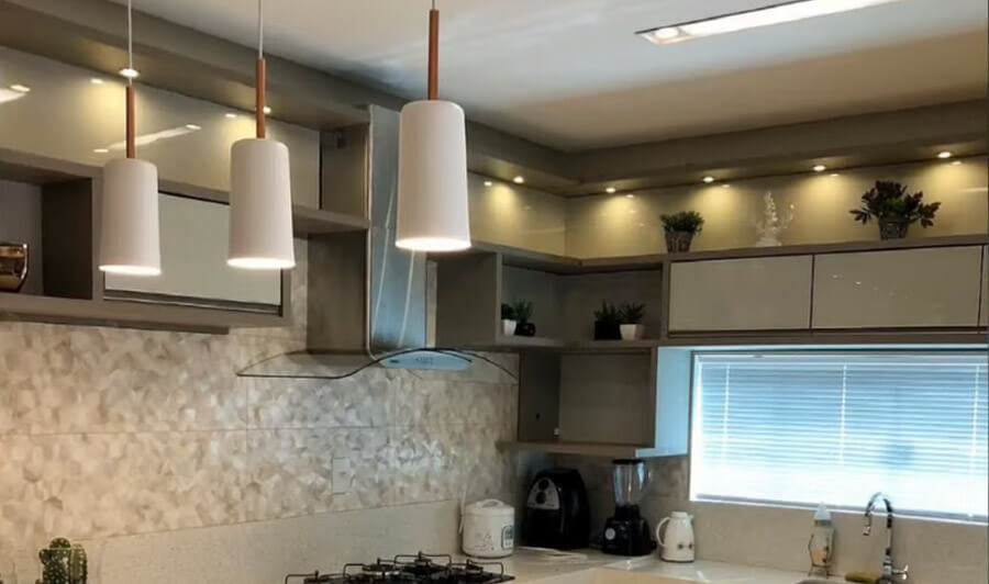 LED strip lights and LED puck lights in kitchen