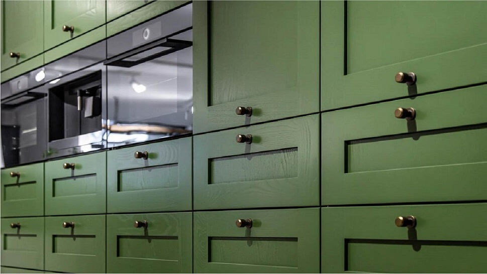 dark green flat panel cabinets