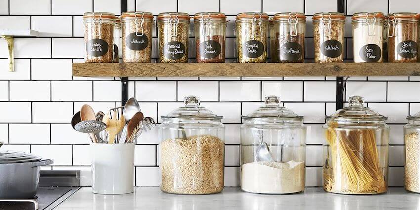 kitchen countertop with labeled jars