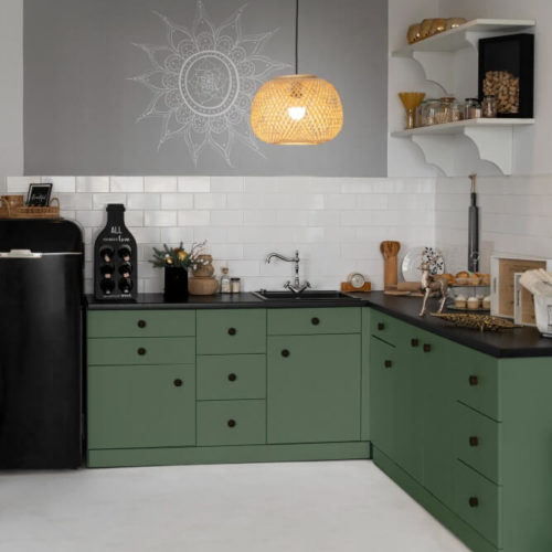 Green kitchen interior design