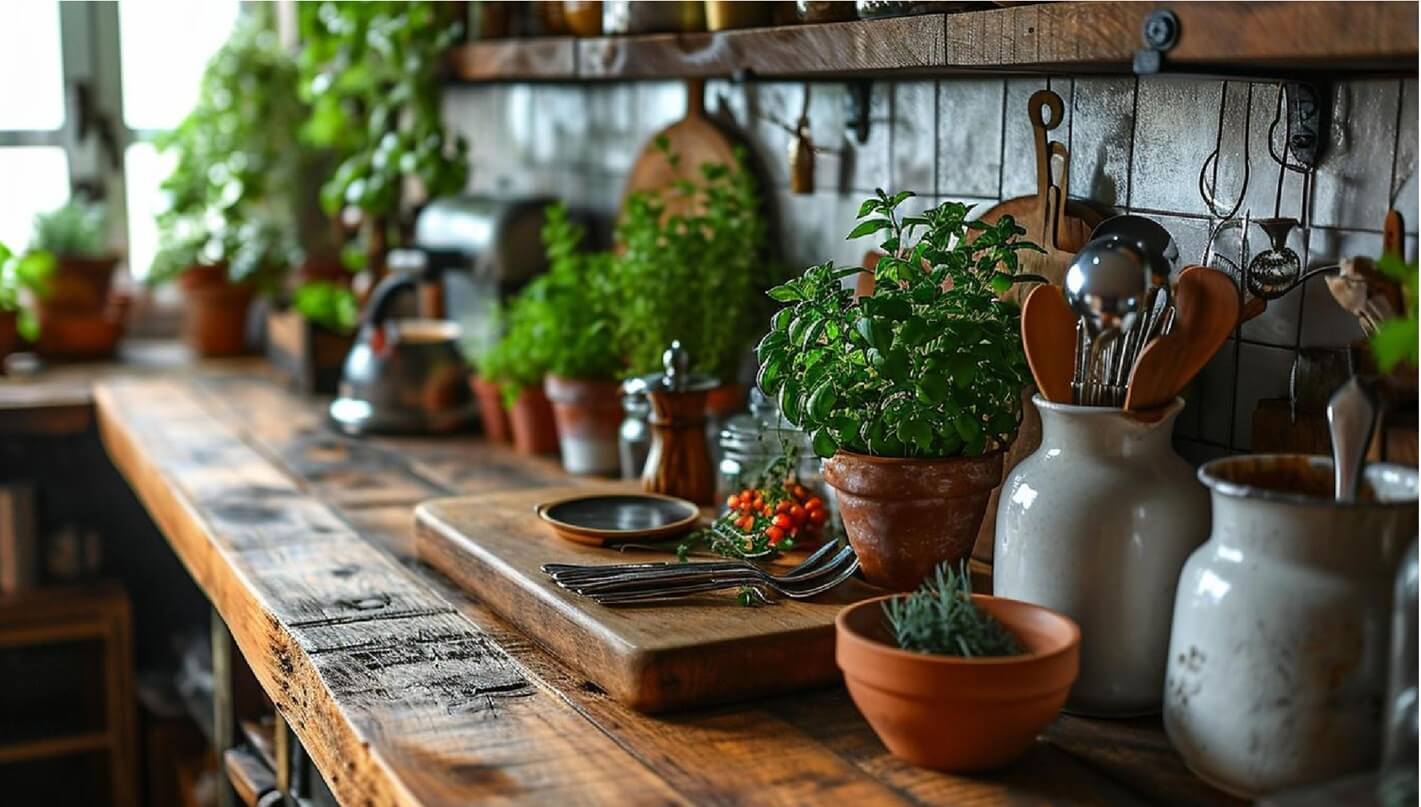 herb plants in kitchen